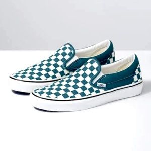 blue coral vans checkered slip ons new without tags